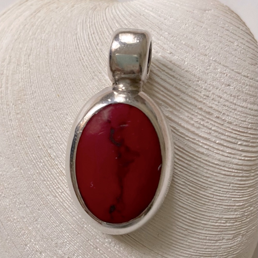 Red Coral Pendant Sterling Silver